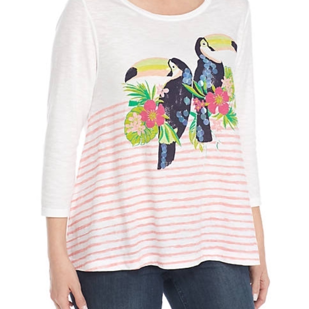 Crown & Ivy Tucan Bird Cotton Shirt M